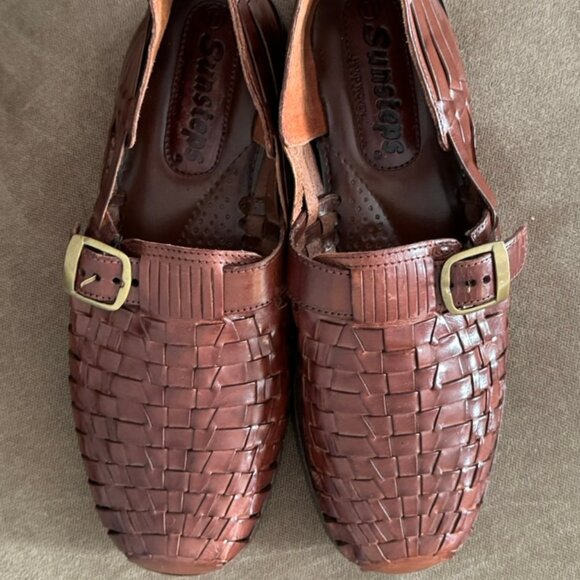 Sunsteps Hand Woven Leather Huarache Sandal Mens Size 11 Brown Slip On Loafer - Picture 1 of 11